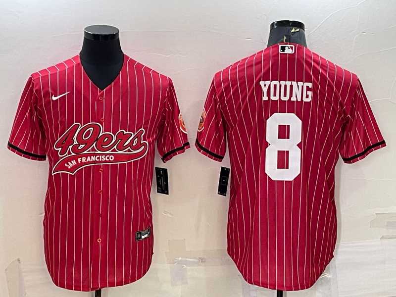 Men%27s San Francisco 49ers #8 Steve Young Red Pinstripe With Patch Cool Base Stitched Baseball Jersey